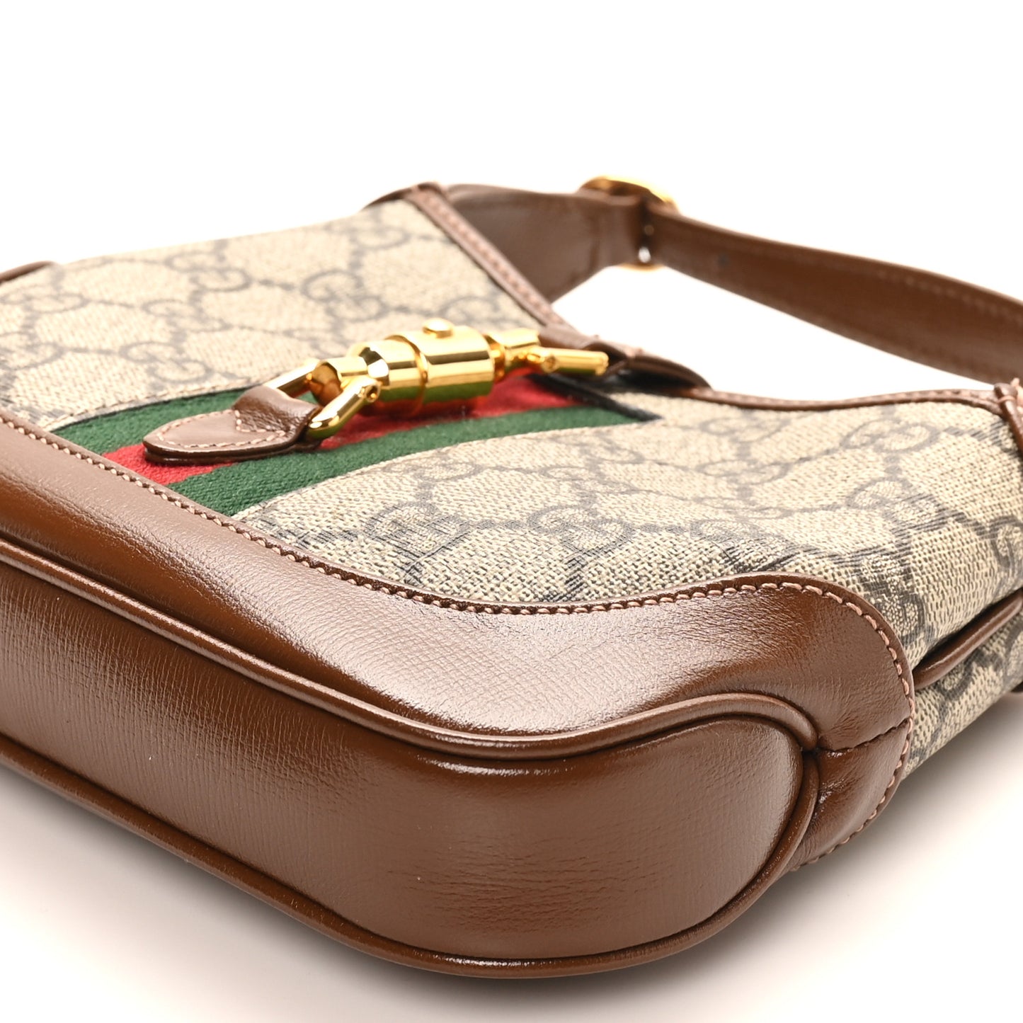 GG Supreme Monogram Azalea Calfskin Web Mini Jackie 1961 Hobo Beige Ebony Brown Sugar