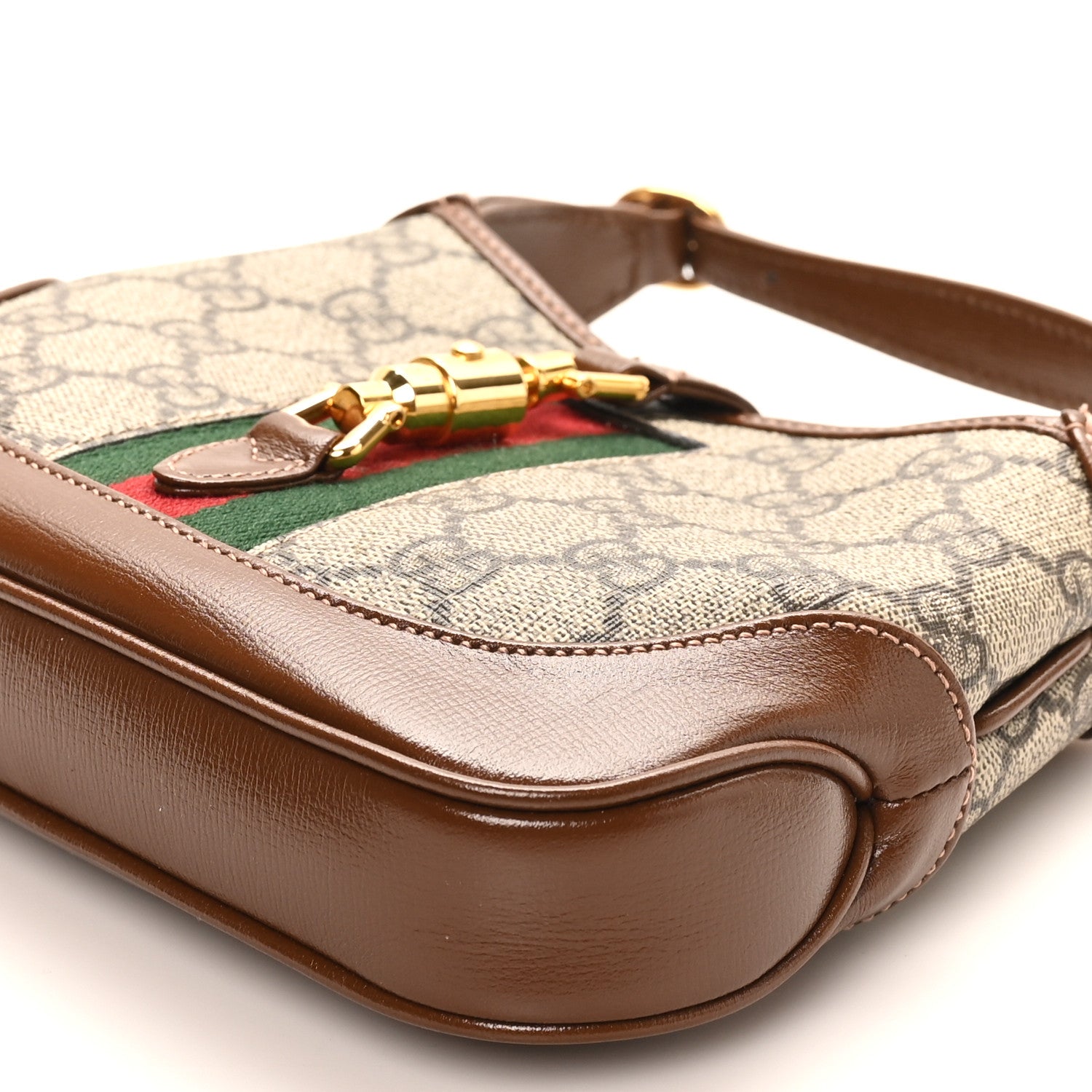 Gucci GG Supreme Monogram Azalea Calfskin Web Mini Jackie 1961 Hobo Beige Ebony Brown Sugar 9 of 9
