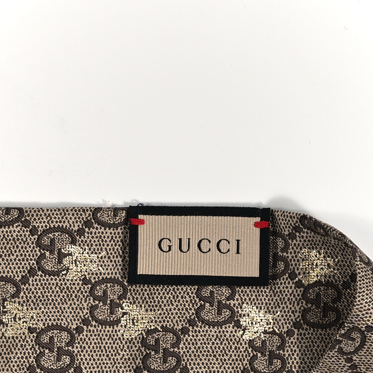Gucci Silk Twill GG Monogram GG Bee Neck Bow Scarf Black Red 3 of 3