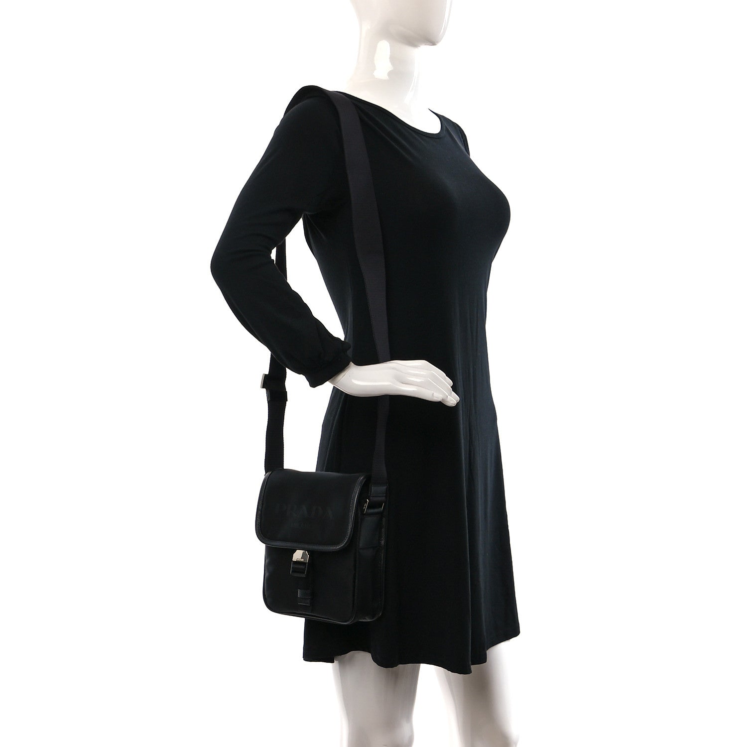 Prada Tessuto Nylon Saffiano Logo Messenger Bag Black 2 of 8
