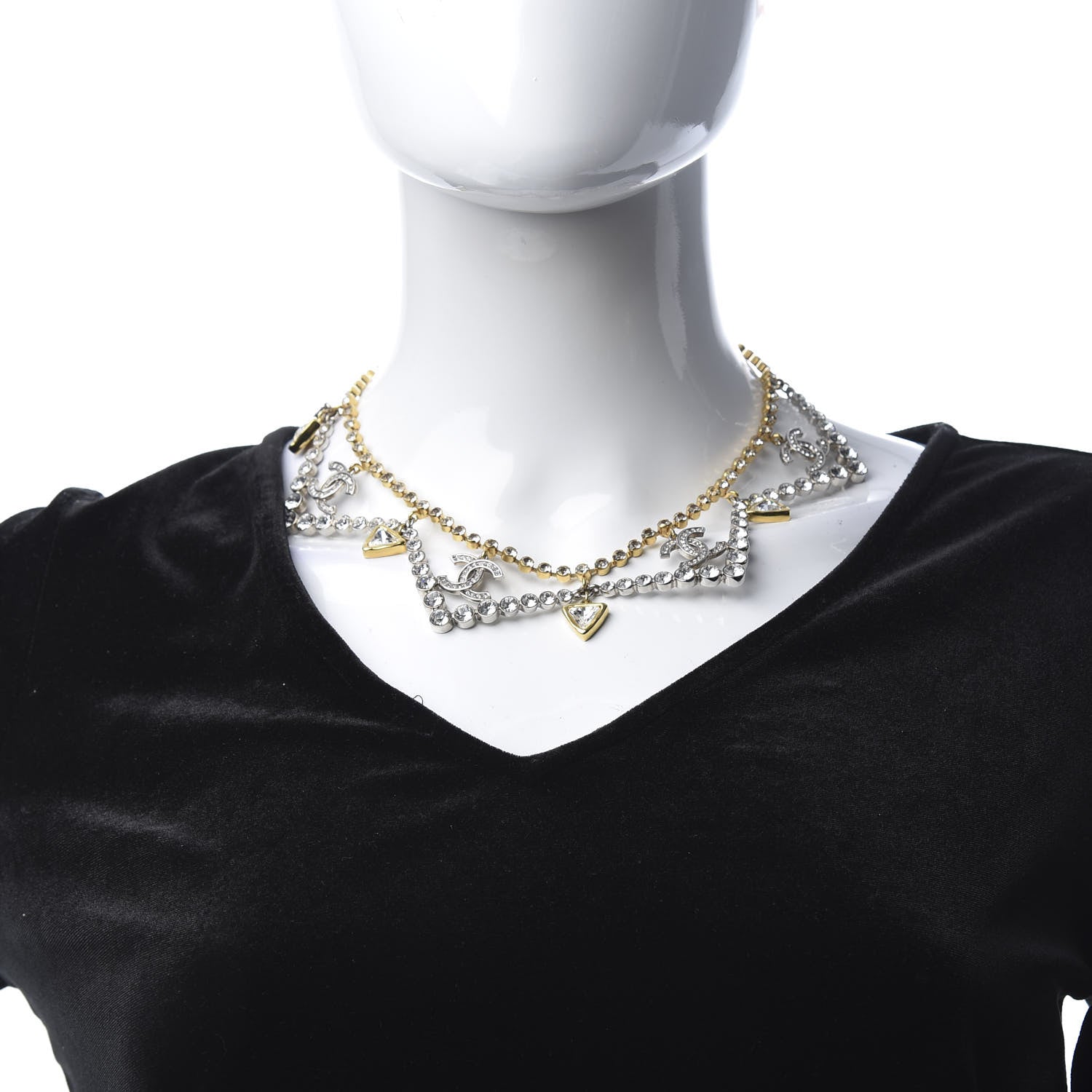 Chanel Crystal CC Choker Necklace Gold Silver 2 of 5