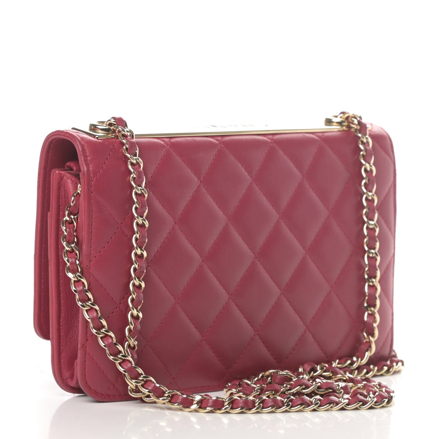 Lambskin Quilted Trendy CC Wallet On Chain WOC Dark Pink