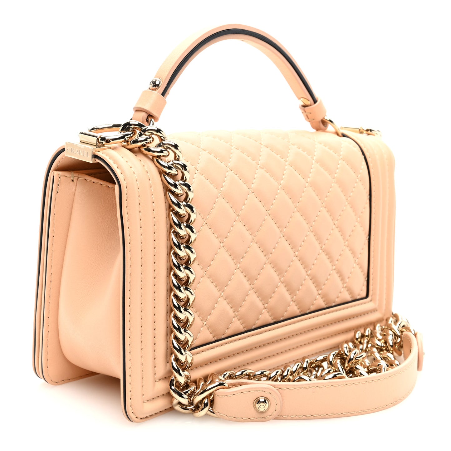 Calfskin Quilted Medium Top Handle Boy Flap Beige Clair
