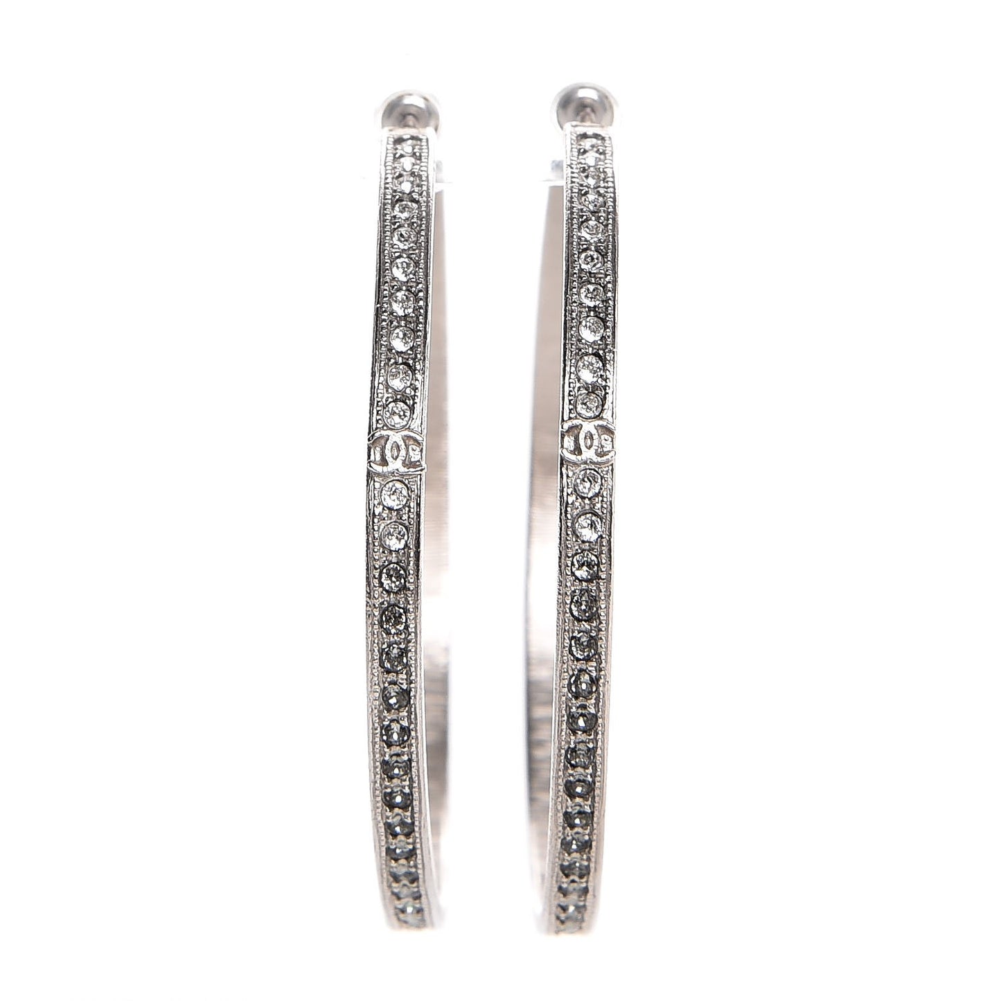 Crystal CC Large Hoop Earrings Grey Silver