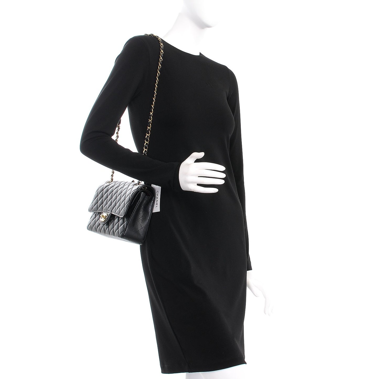 Caviar Quilted Medium Double Flap Black