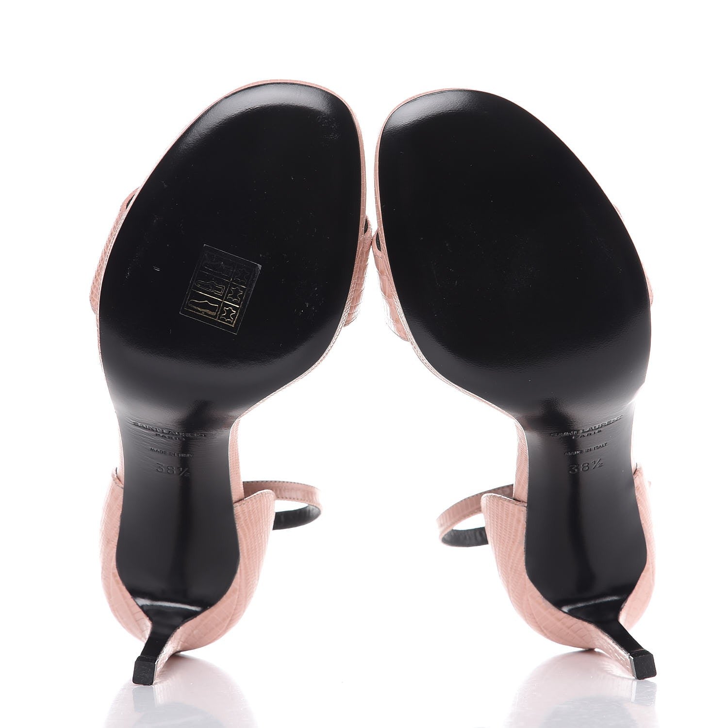 Saint Laurent Lizard Calfskin Embossed Jane 80 Ankle Strap Sandals 38.5 Pale Pink 5 of 9