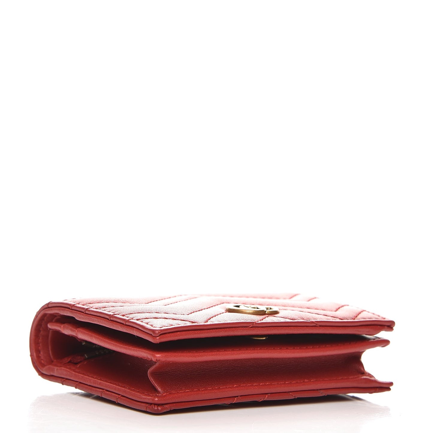 Calfskin Matelasse GG Marmont Card Case Wallet Hibiscus Red