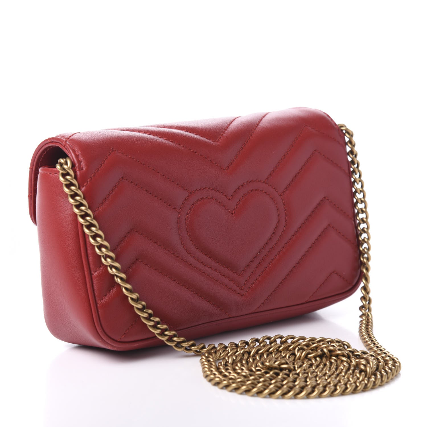 Gucci Calfskin Matelasse Super Mini GG Marmont Shoulder Bag Hibiscus Red 3 of 10