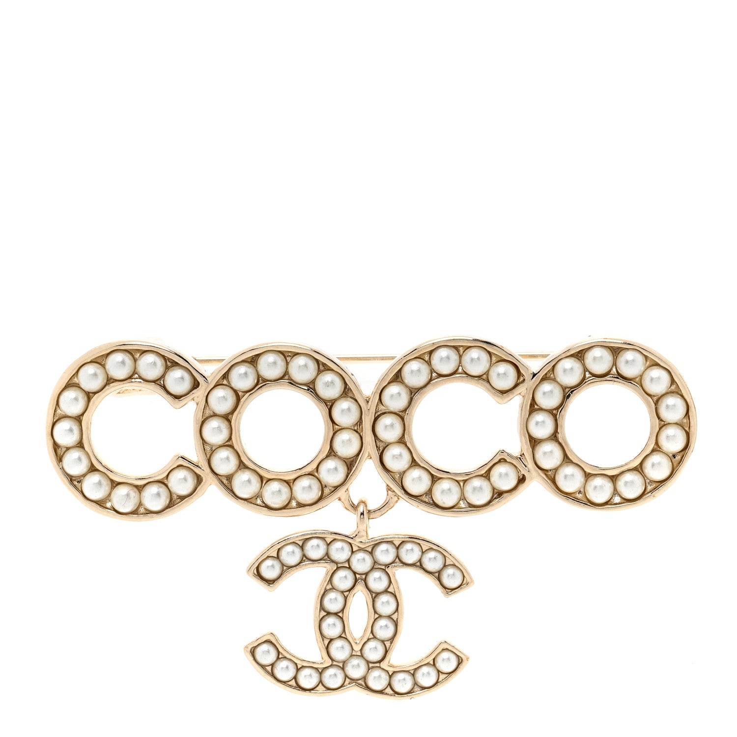 Chanel Metal Pearl Coco Brooch Gold 1 of 4