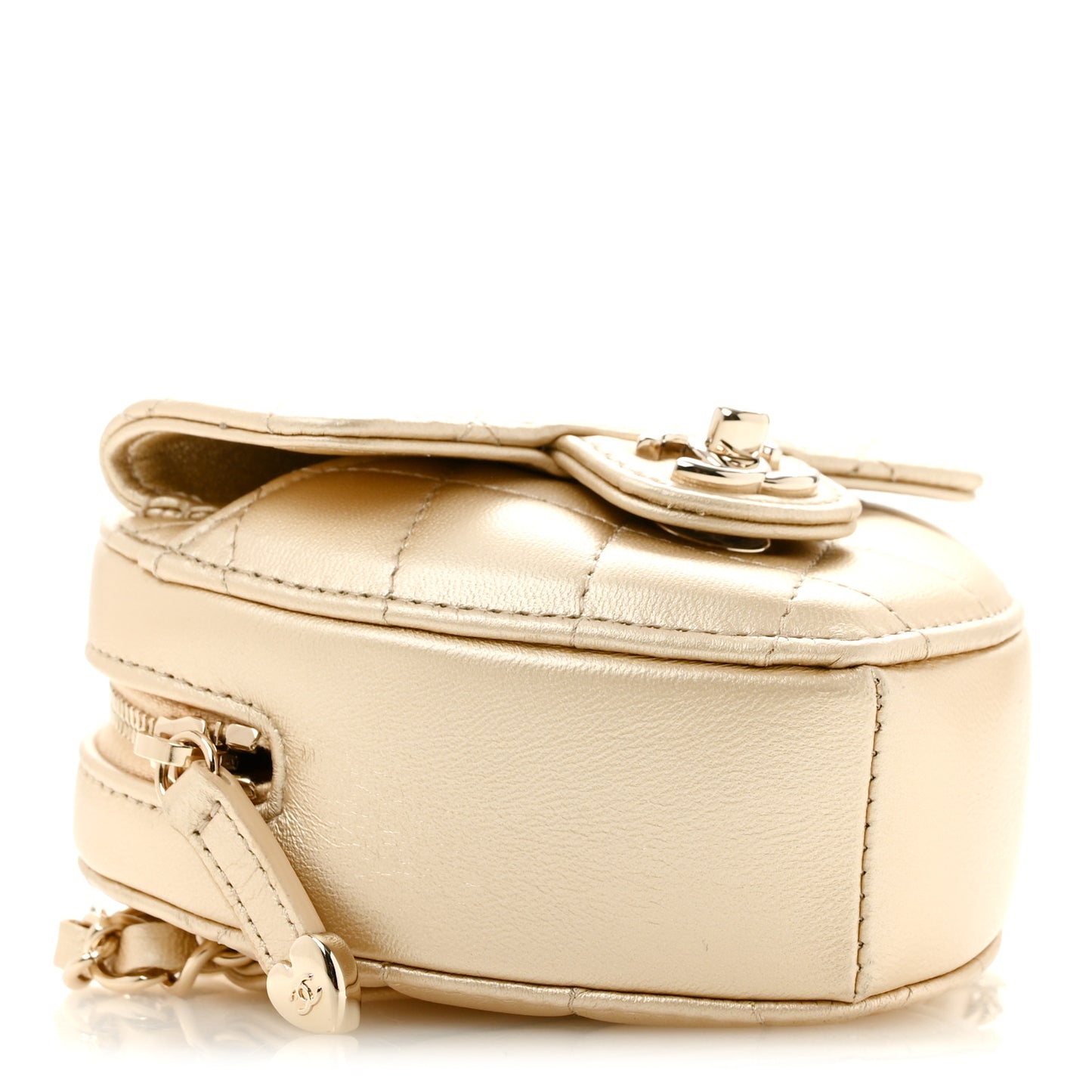 Metallic Lambskin Quilted CC In Love Heart Waist Belt Bag With Chain Gold
