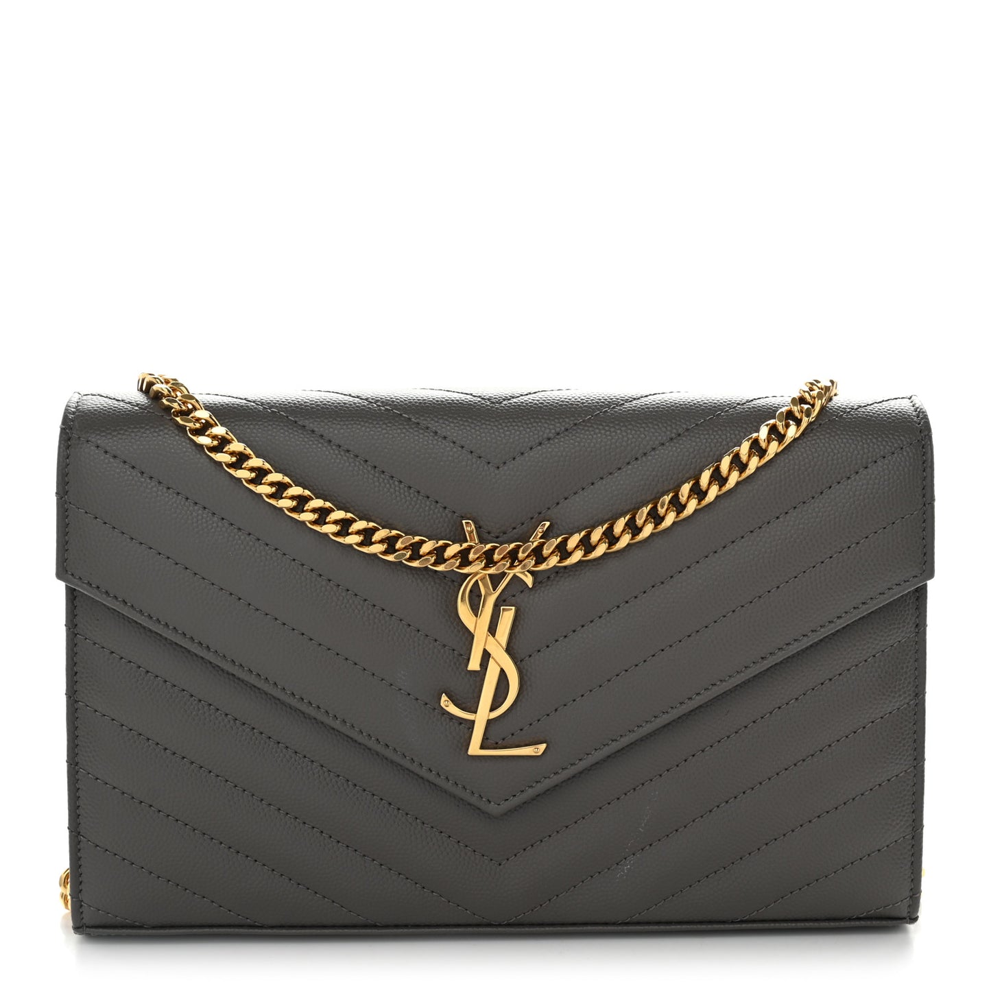 Grain De Poudre Matelasse Chevron Monogram Chain Wallet Fog