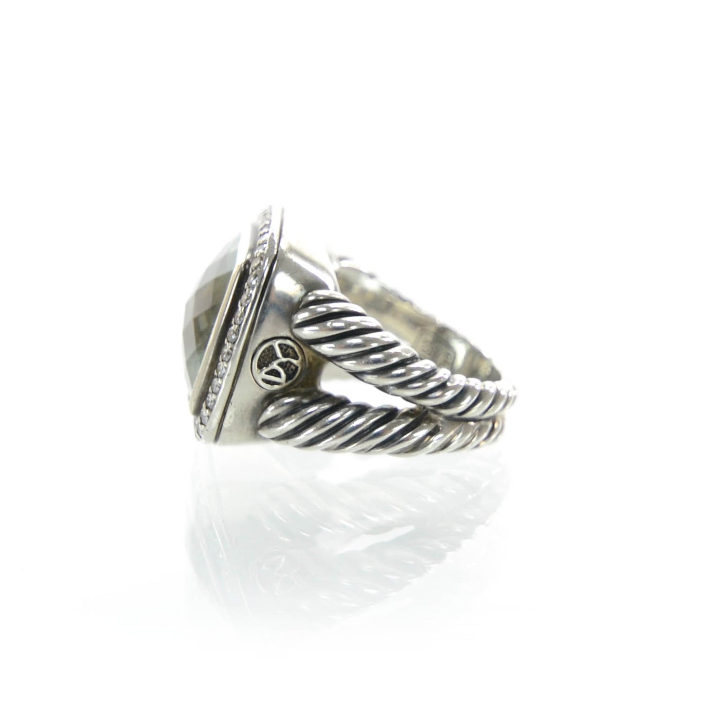 Sterling Silver Diamond Prasiolite 14mm Albion Ring 54 7