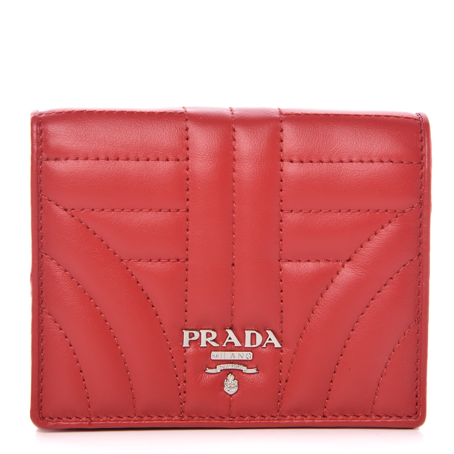 Prada Soft Calfskin Impunture Diagramme Wallet Red 1 of 8