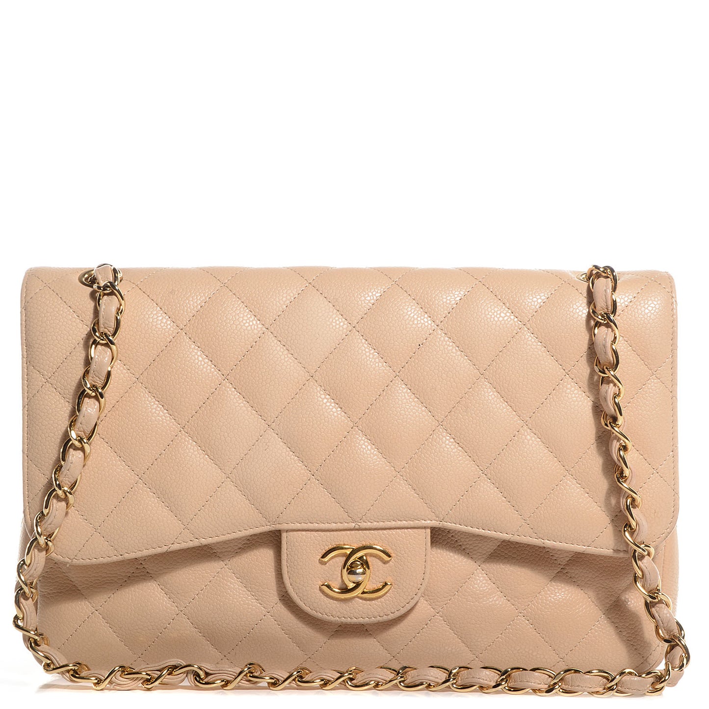 Caviar Jumbo Double Flap Beige Clair
