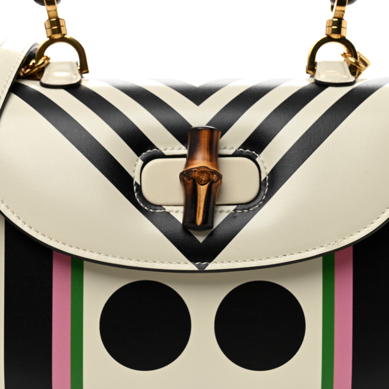 Gucci Calfskin Web Geometric Print Small Bamboo 1947 Top Handle Bag White Multicolor 8 of 12