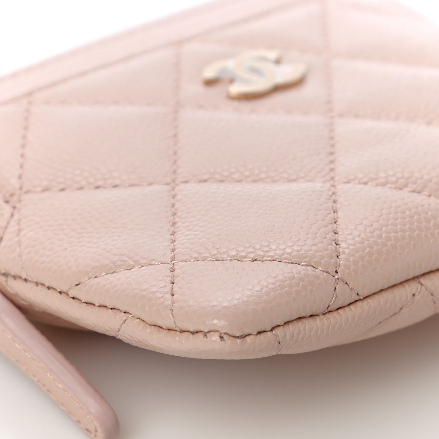 Caviar Quilted Zip Card Holder Wallet Light Beige