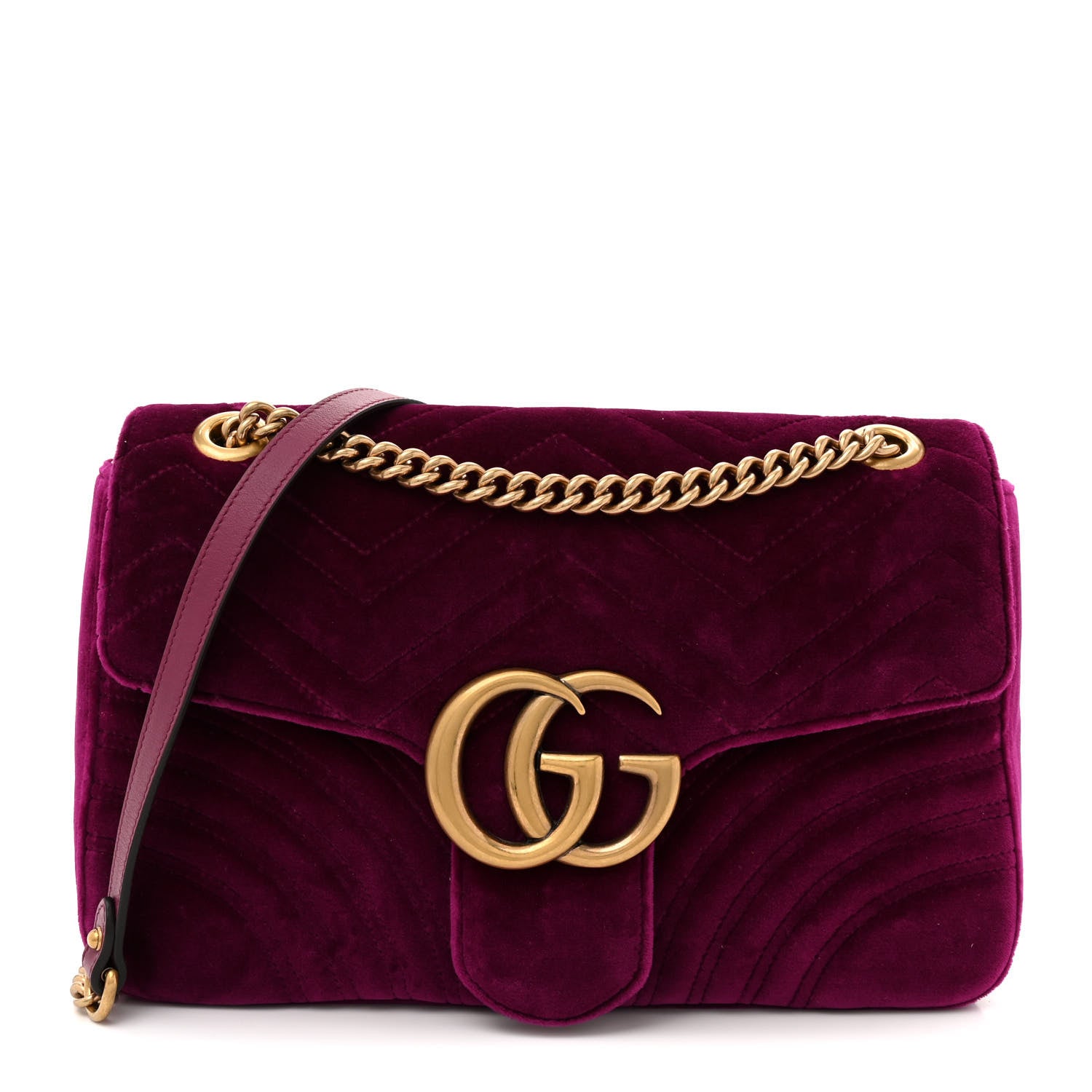 Gucci Velvet Matelasse Medium GG Marmont Shoulder Bag Fuchsia Violet Cyclamen 1 of 10