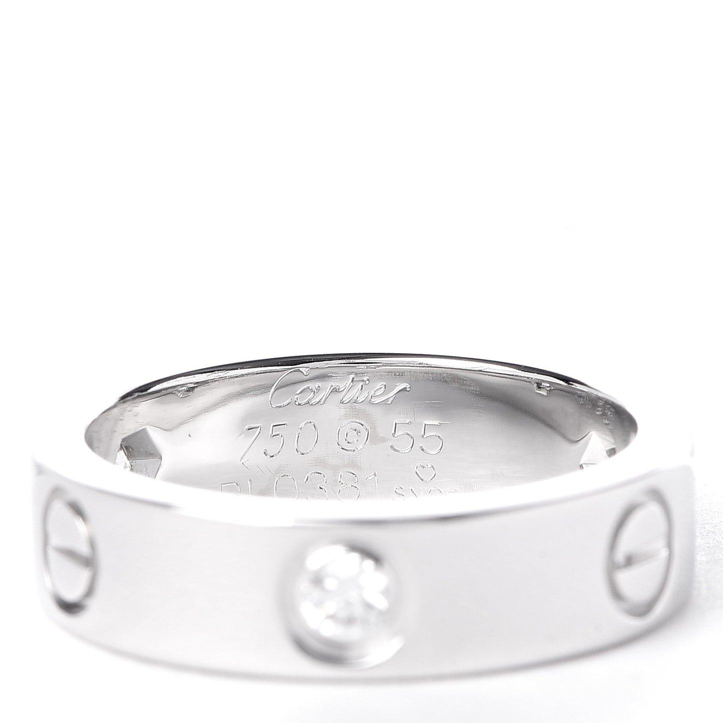 18K White Gold 3 Diamond 5.5mm LOVE Ring 55 7.25