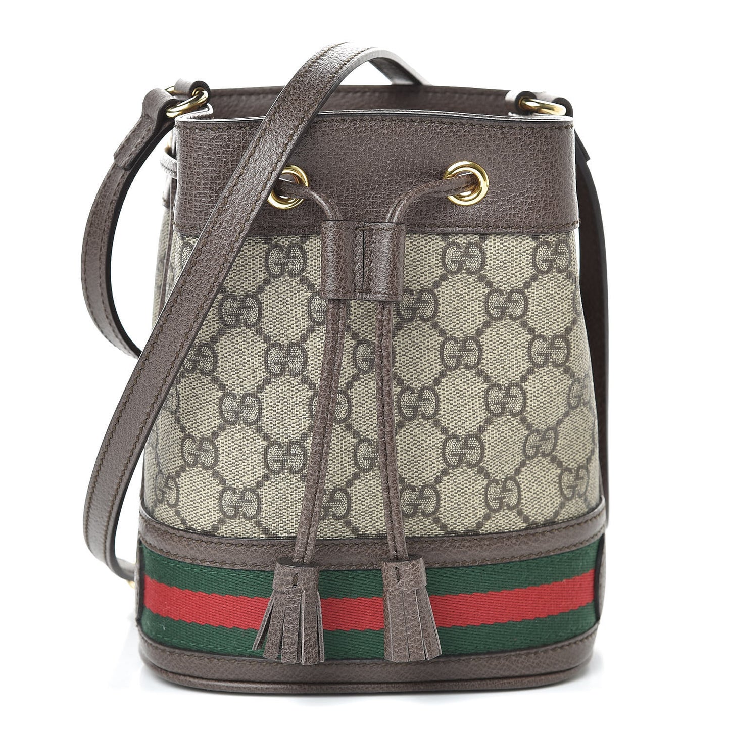 GG Supreme Monogram Web Mini Ophidia Bucket Bag Brown