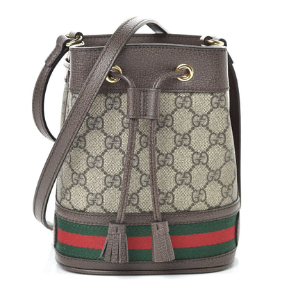 Gucci GG Supreme Monogram Web Mini Ophidia Bucket Bag Brown 1 of 10