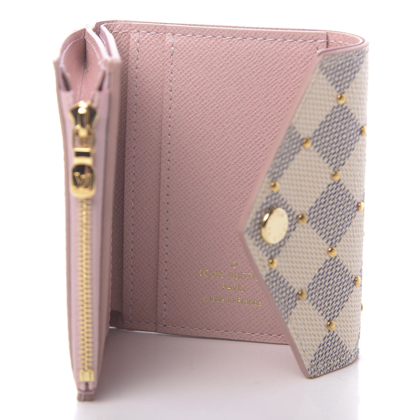 Damier Azur Studded Zoe Wallet Rose Ballerine
