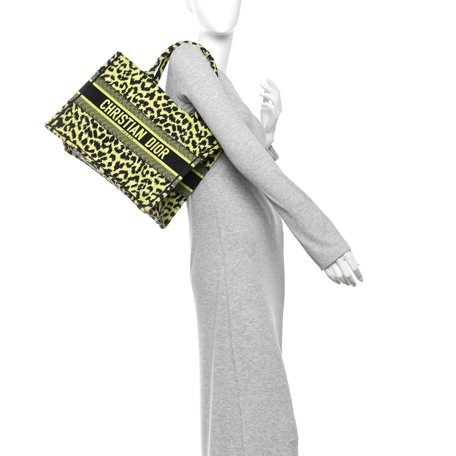 Christian Dior Canvas Mizza Embroidered Medium Leopard Book Tote Lime Pop 2 of 14
