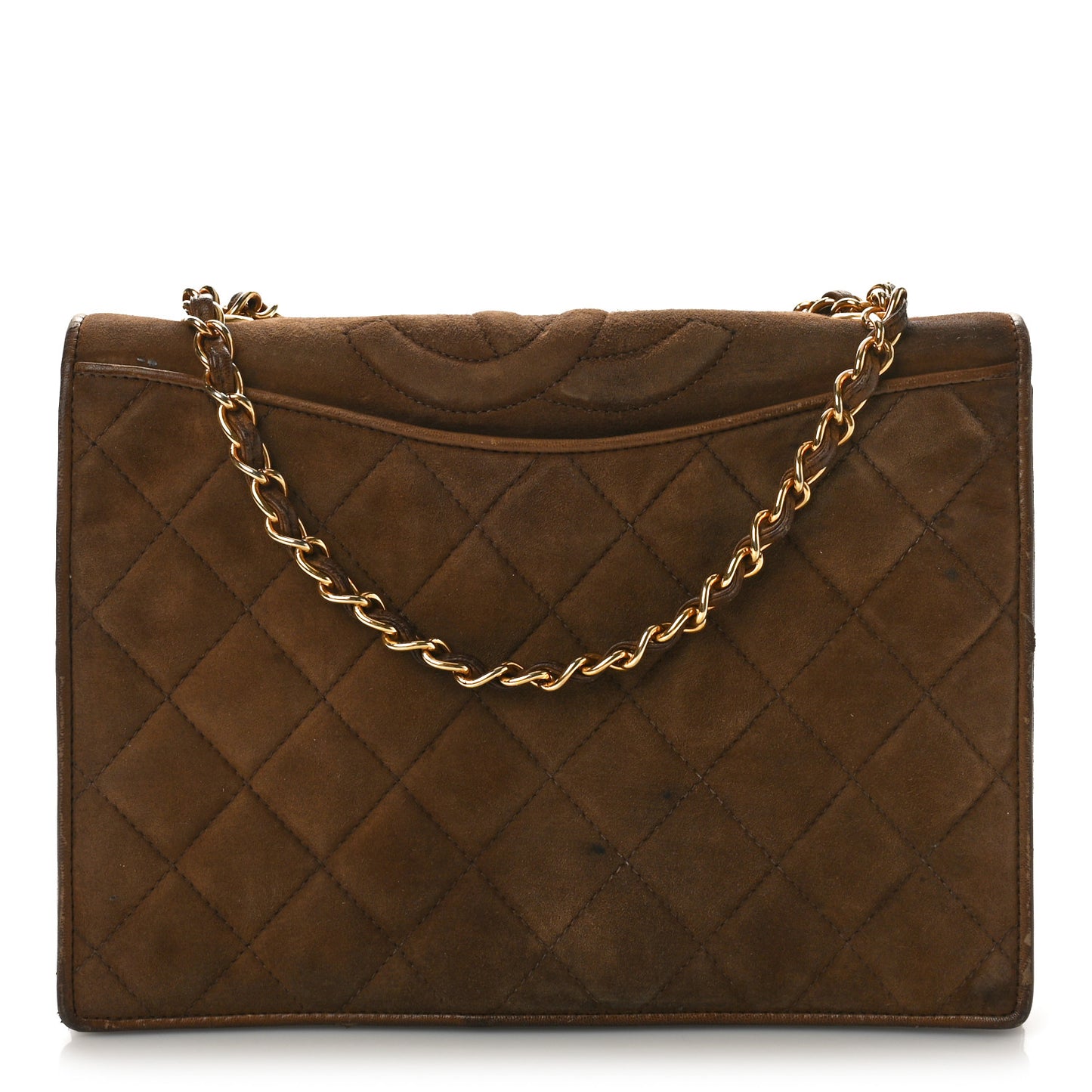 Suede Quilted CC Shoulder Bag Brown
