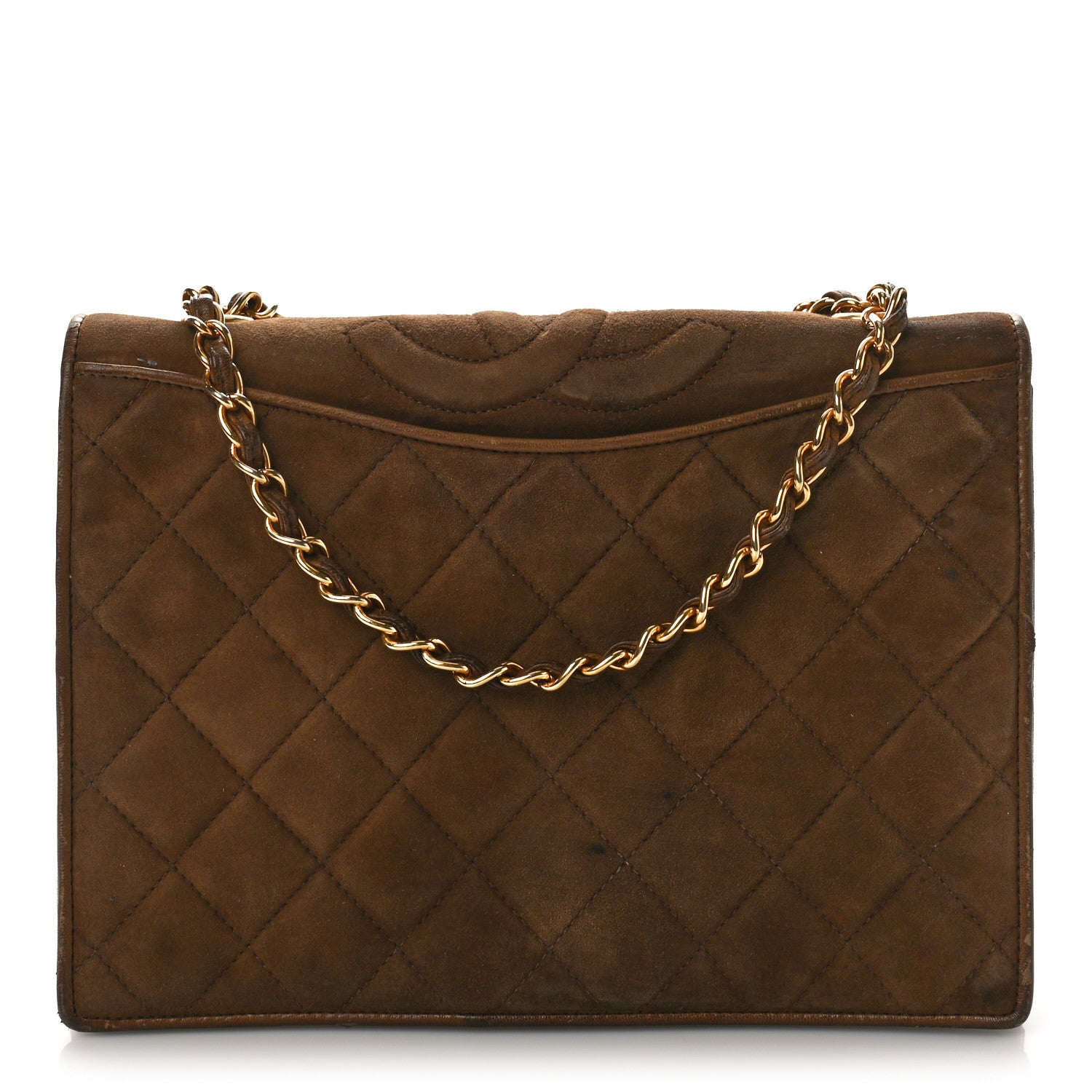 Chanel Suede Quilted CC Shoulder Bag Brown 1 of 15