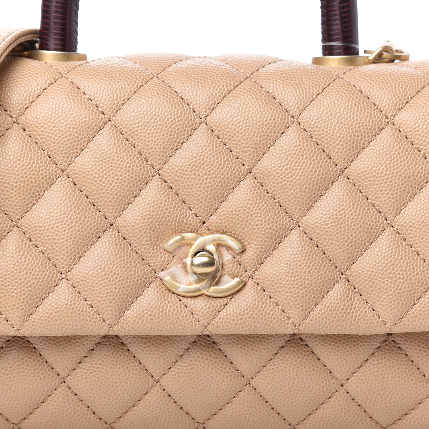 Caviar Lizard Embossed Quilted Mini Coco Handle Flap Beige