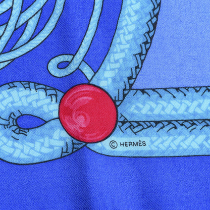 Hermes Cashmere Silk Brandebourgs Shawl 140 Bleu Turquoise 3 of 5