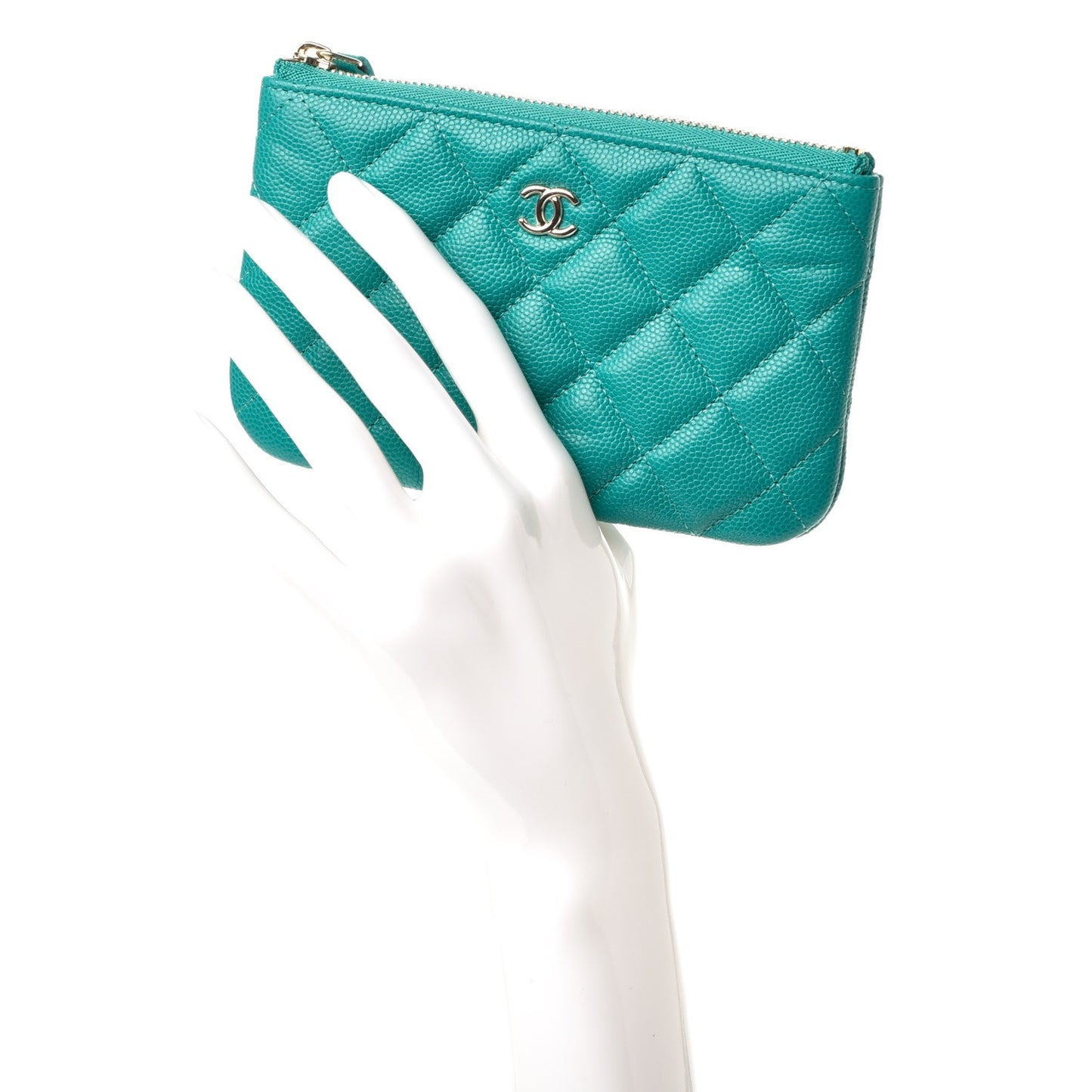 Caviar Quilted Small Cosmetic Case Turquoise