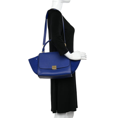 Celine Drummed Calfskin Suede Small Trapeze Indigo 2 of 10