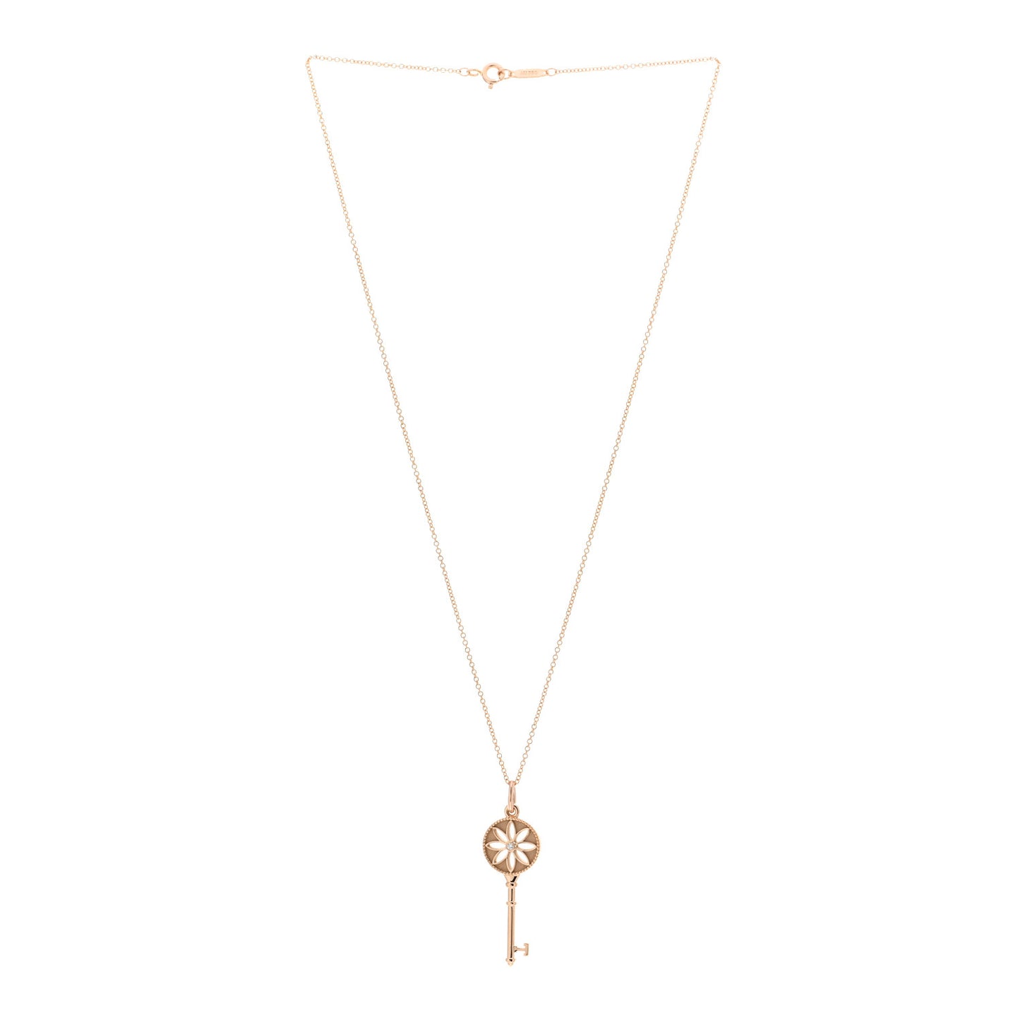18K Rose Gold Diamond Small Daisy Key Pendant Necklace