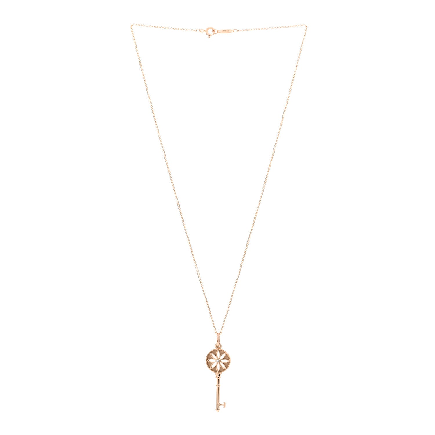 Tiffany 18K Rose Gold Diamond Small Daisy Key Pendant Necklace 3 of 5