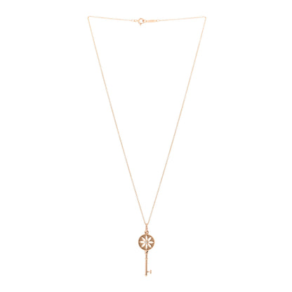 Tiffany 18K Rose Gold Diamond Small Daisy Key Pendant Necklace 3 of 5