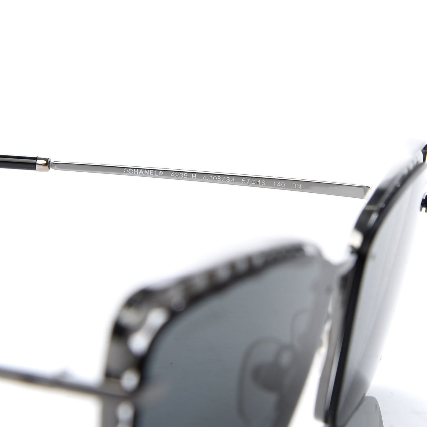 Metal Square Frame Pearl Sunglasses 4235-H Dark Grey