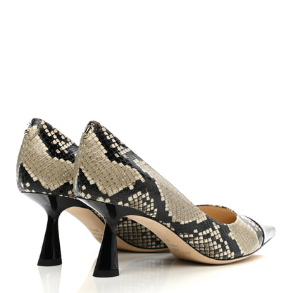Jimmy Choo Calfskin Snake Print Pointy Toe Rene 75 Pumps 37.5 Black Natural 4 of 8