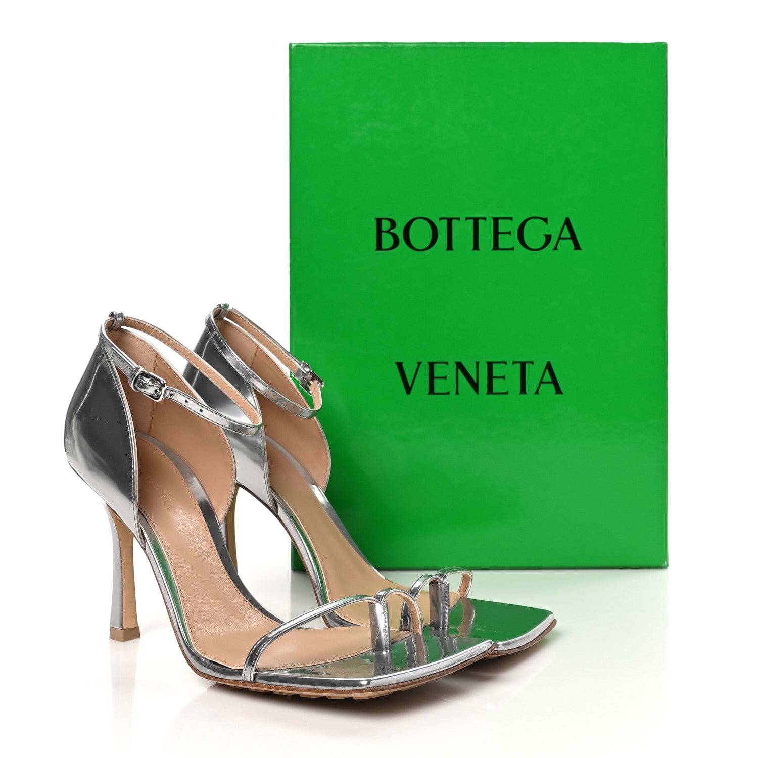 Bottega Veneta Mirror Calfskin Stretch 90mm Sandals 38.5 Silver 8 of 8