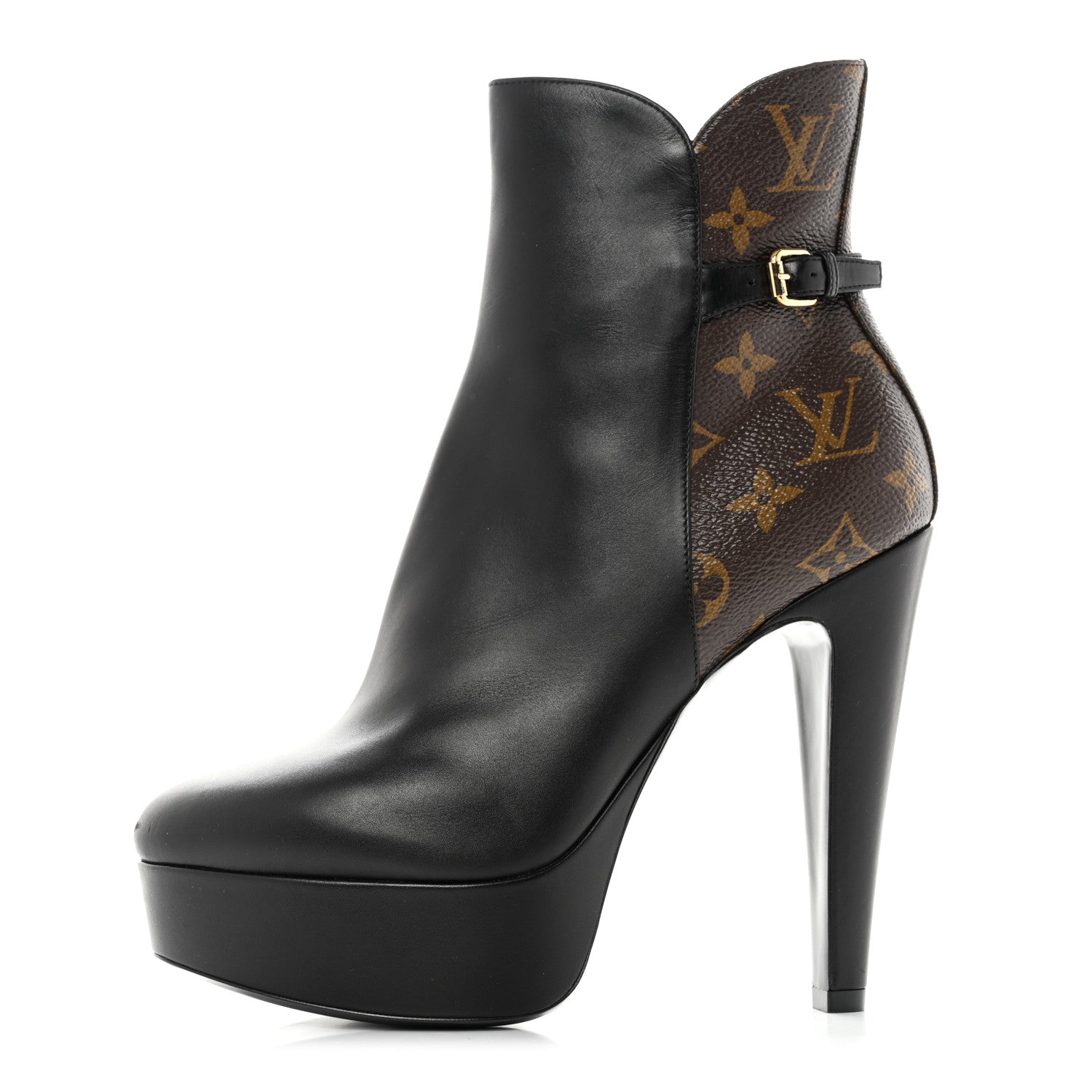 Louis Vuitton Calfskin Monogram Afterglow Platform Ankle Boots 38.5 Black 1 of 8