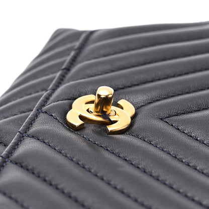 Chanel Lambskin Chevron Quilted East West Flap Navy 10 of 11