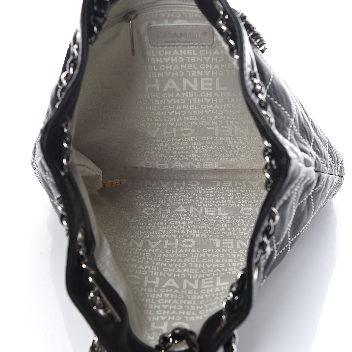 Lambskin Contrast Stitch Shoulder Bag Black