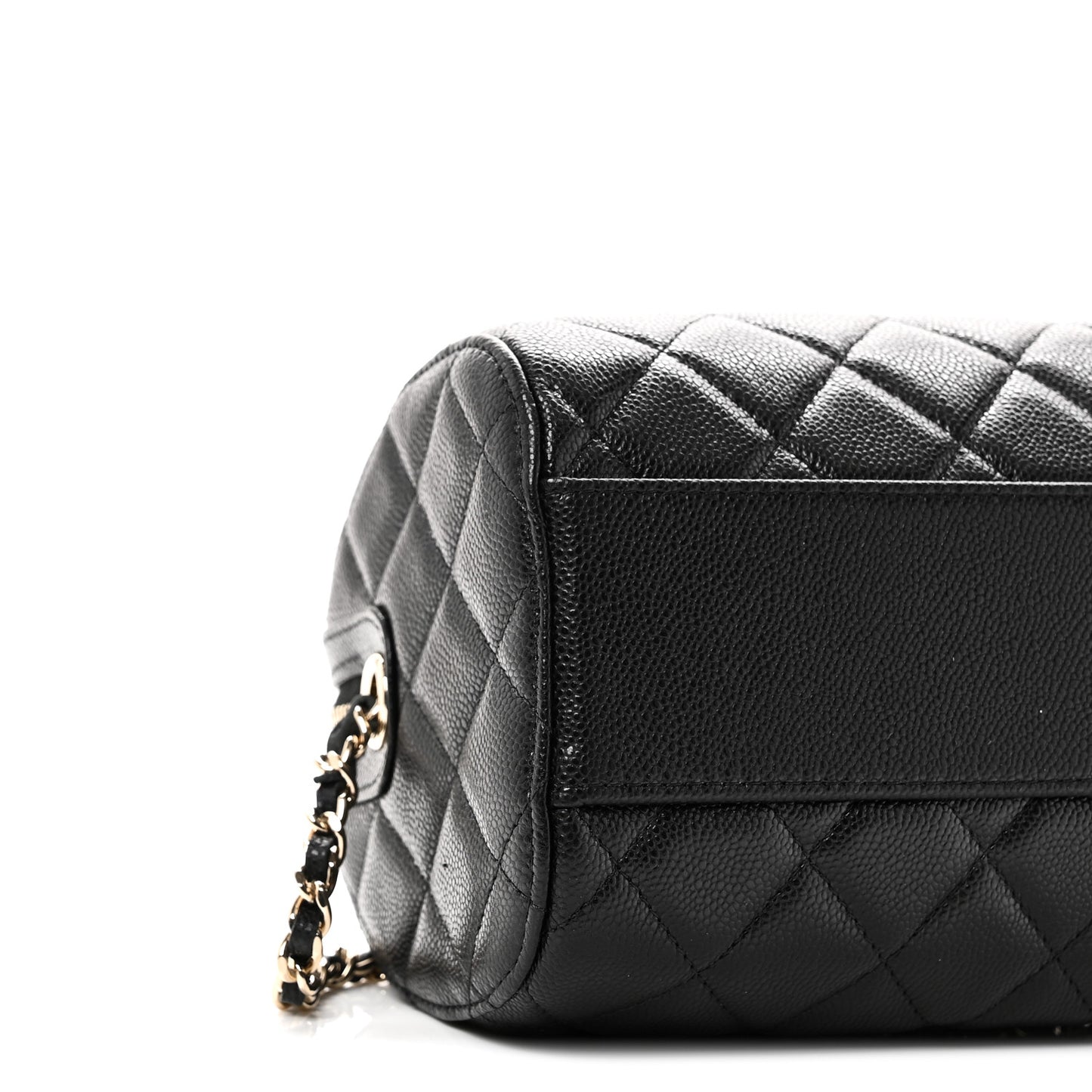 Caviar Quilted Barrel Clutch With Chain  Black