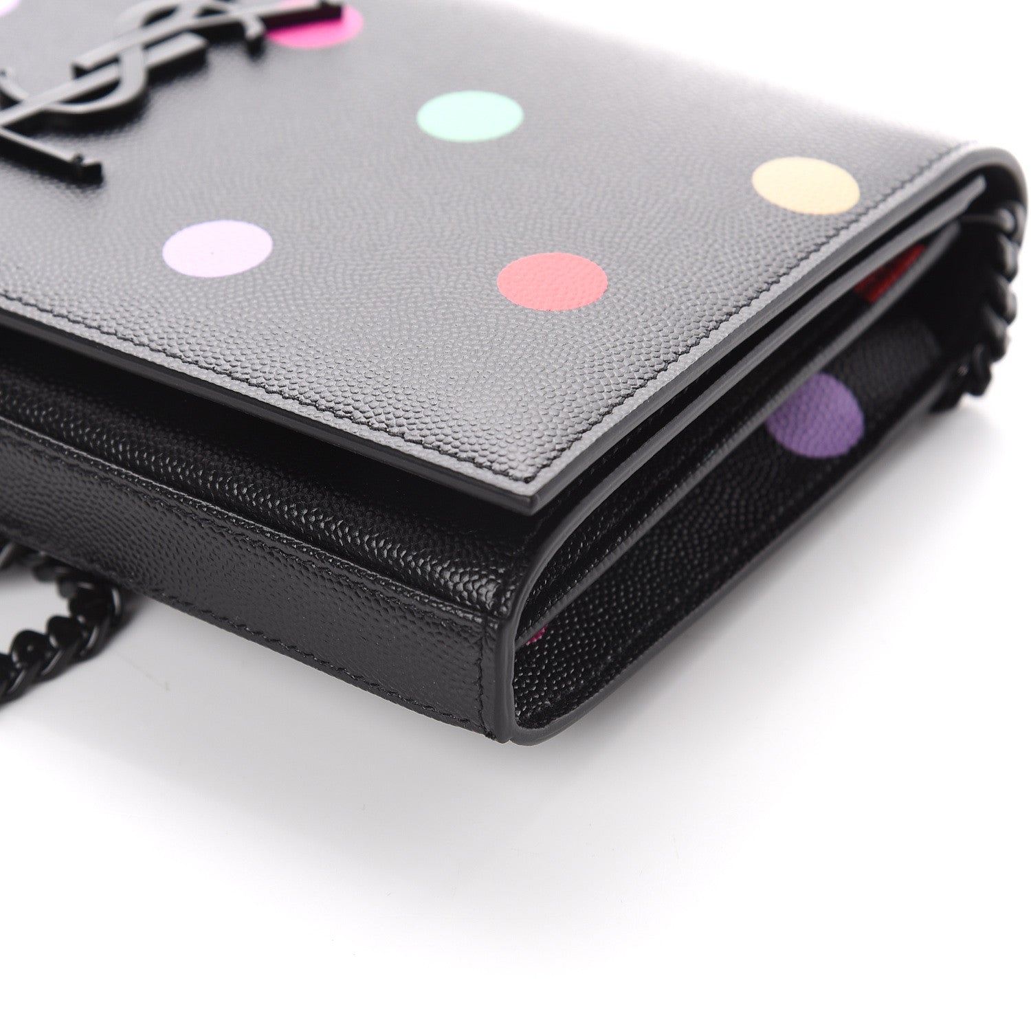 Saint Laurent Grain De Poudre Monogram Chain Wallet Black Confetti 7 of 7