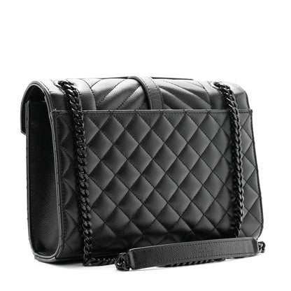 Saint Laurent Grain De Poudre Textured Mixed Matelasse Triquilt Medium Monogram Monochrome Satchel Black 3 of 10