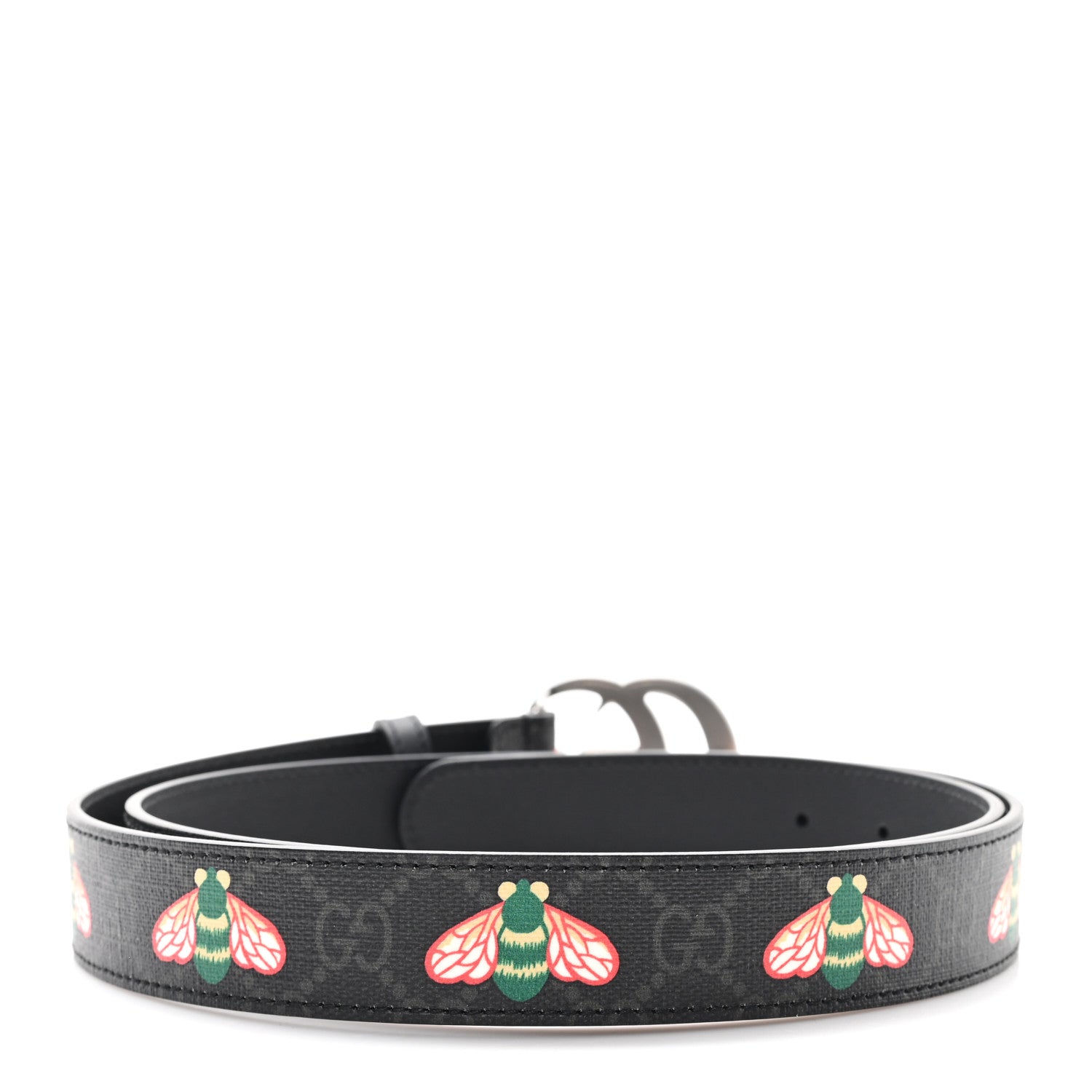 Gucci GG Supreme Monogram Bee Multicolor Appia Calfskin 30mm Belt 105 42 Black 2 of 4