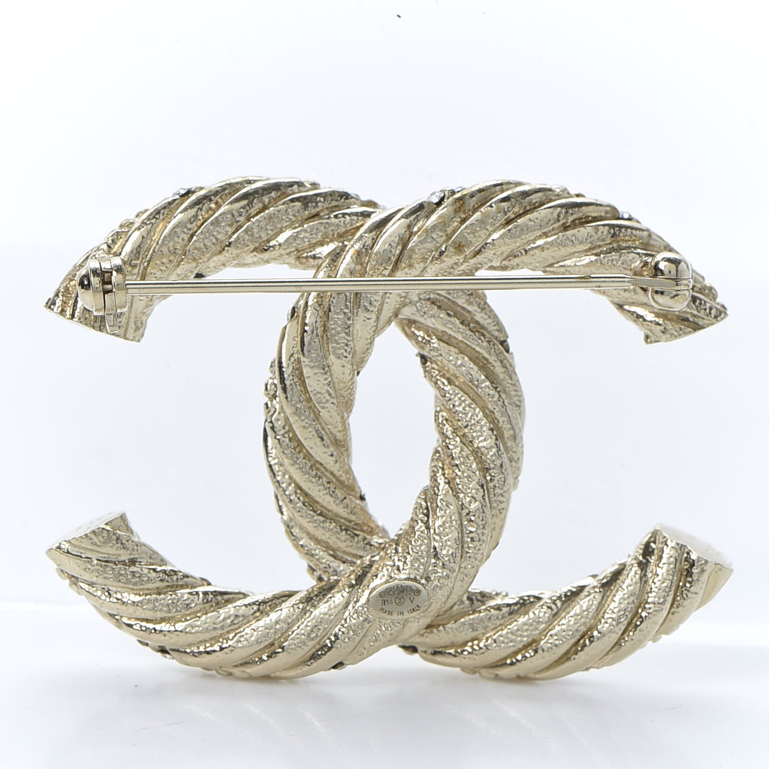 Chanel Crystal Twisted CC Brooch Light Gold 2 of 4