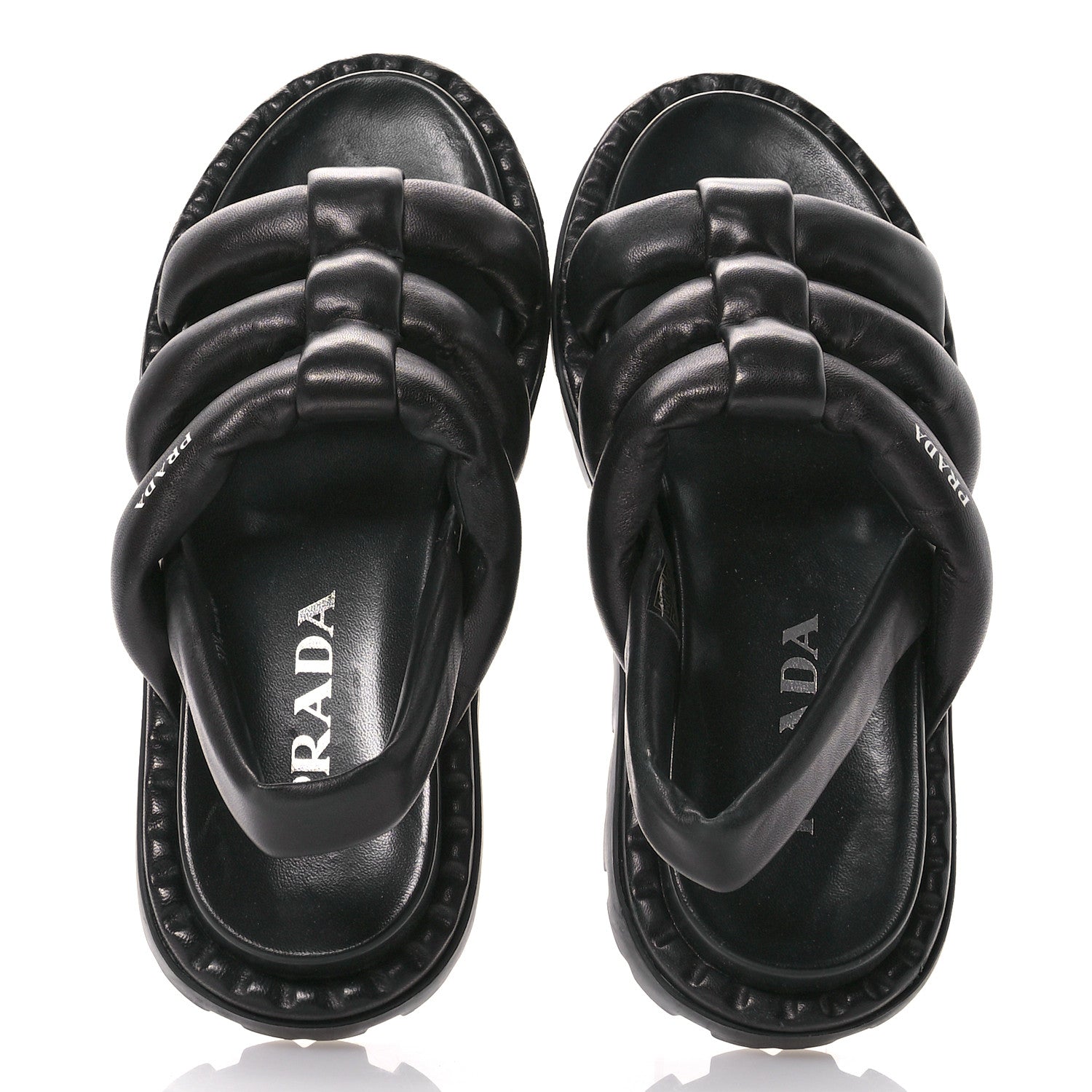 Prada Nappa Padded Blow 20mm Slingback Sandals 37.5 Black 2 of 7