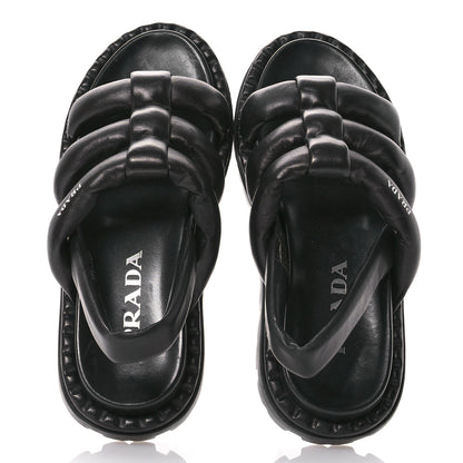 Prada Nappa Padded Blow 20mm Slingback Sandals 37.5 Black 2 of 7