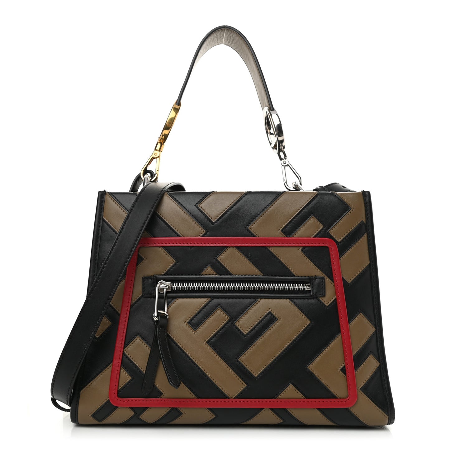 Vitello Century F is Fendi FF Diagonal Inlay Small Runaway Satchel Fango Black Fragola