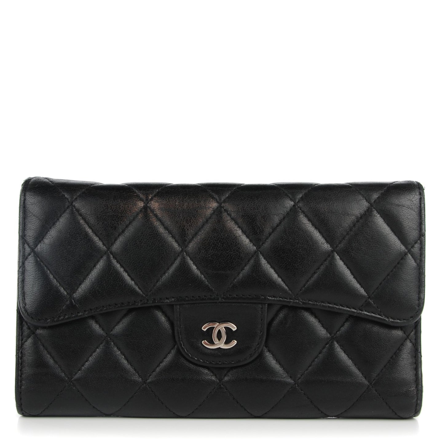 Lambskin Quilted Large Flap Wallet Black